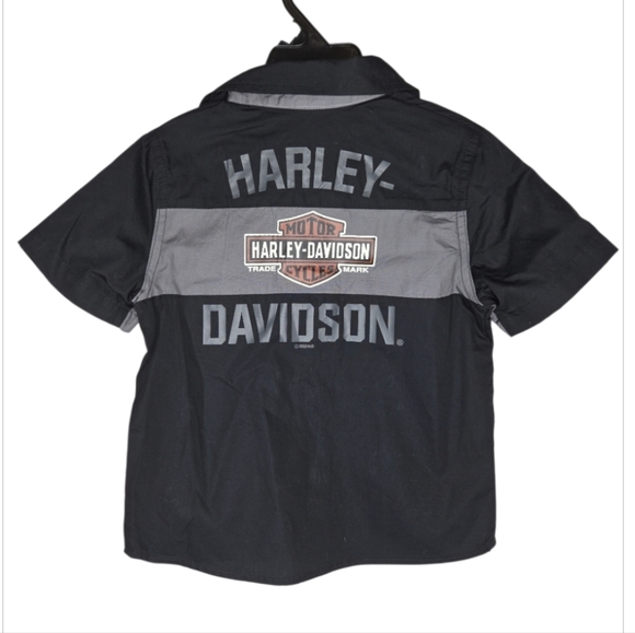 Harley-Davidson Toddler Boys Black Gray Button Front Work Shop Shirt Size 2/3T - Picture 2 of 7